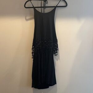 Ocean Drive Black Backless Halter Lace-Trim Midi Dress